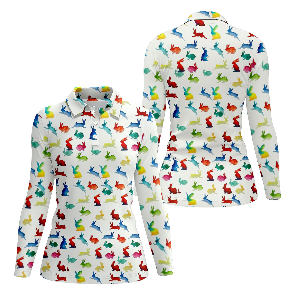 Colorful Bunny Funny Golf Shirt, Easter Bunny Pattern Golf Shirt For Women, Ladies Golf Shirts