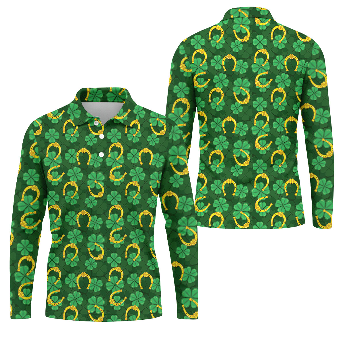 Four Leaf Clovers Golden Horseshoes St Patrick's Day Golf Shirt, Polo ShirtFor Men, Golf Shirts For Men