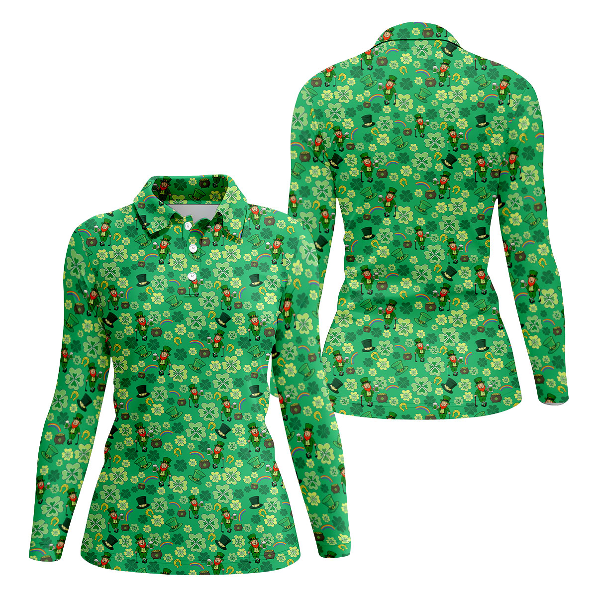 Shamrock St Patrick's Day Light Green Golf Shirt, Women's Golf Tops, Ladies Golf Polos, Women's Polo Shirt