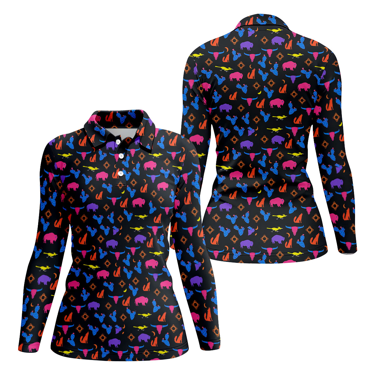Neon Desert Cactus Buffalo Hawaiian Golf Shirt, Golf Polo For Women, Printed Golf Shirt