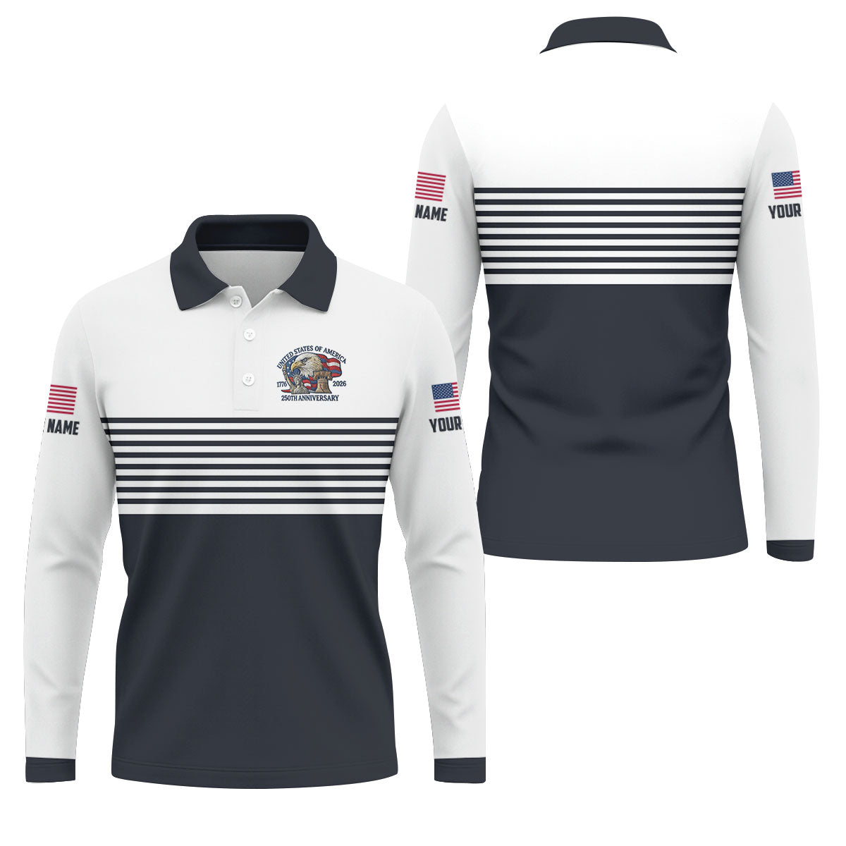 250th Anniversary Black Stripes Vintage Golf Shirt, Patriotic 4th Of July Golf Shirts For Men