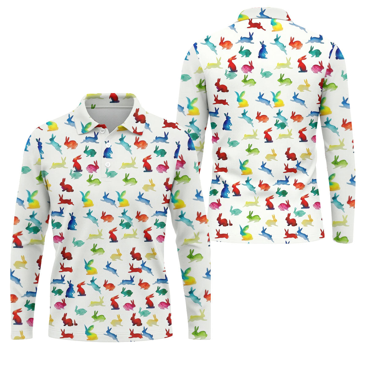Colorful Bunny Funny Golf Shirt, Easter Bunny Pattern Golf Tops For Men, Golf Shirts For Men