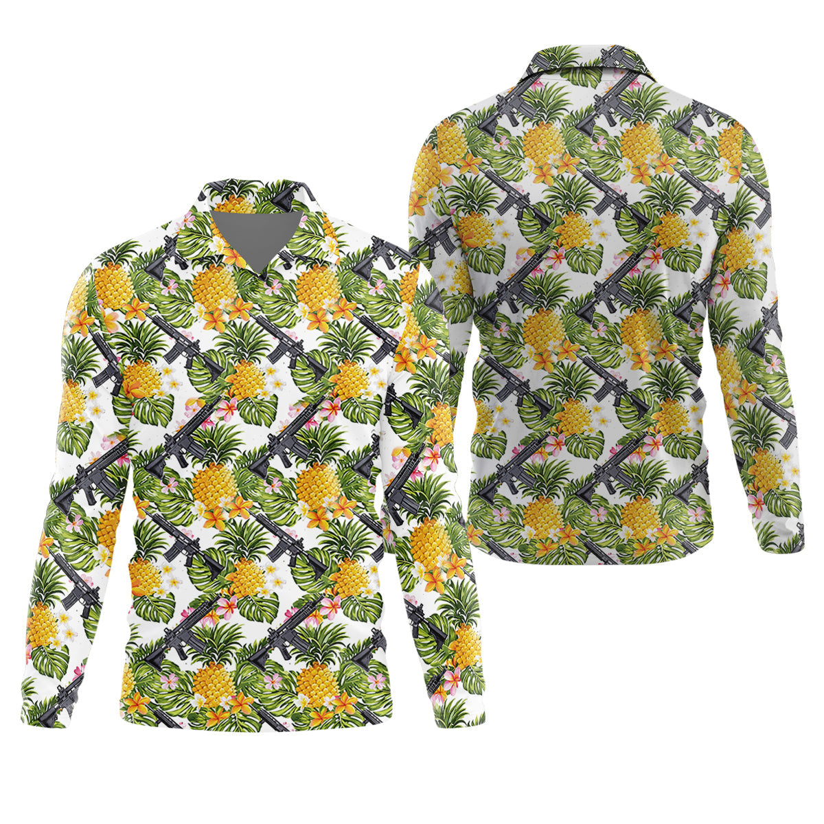 Tropical Pineapple Rifle Golf Shirt, Hawaiian Tactical Print, Golf Shirts For Men