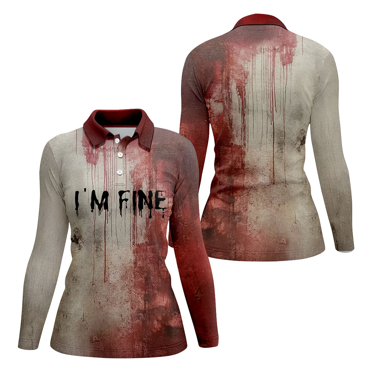 I'm Fine Halloween Blood Splatter Women Golf Top, Horror Blood Ladies Golf Polos, Unique Gift For Golfer