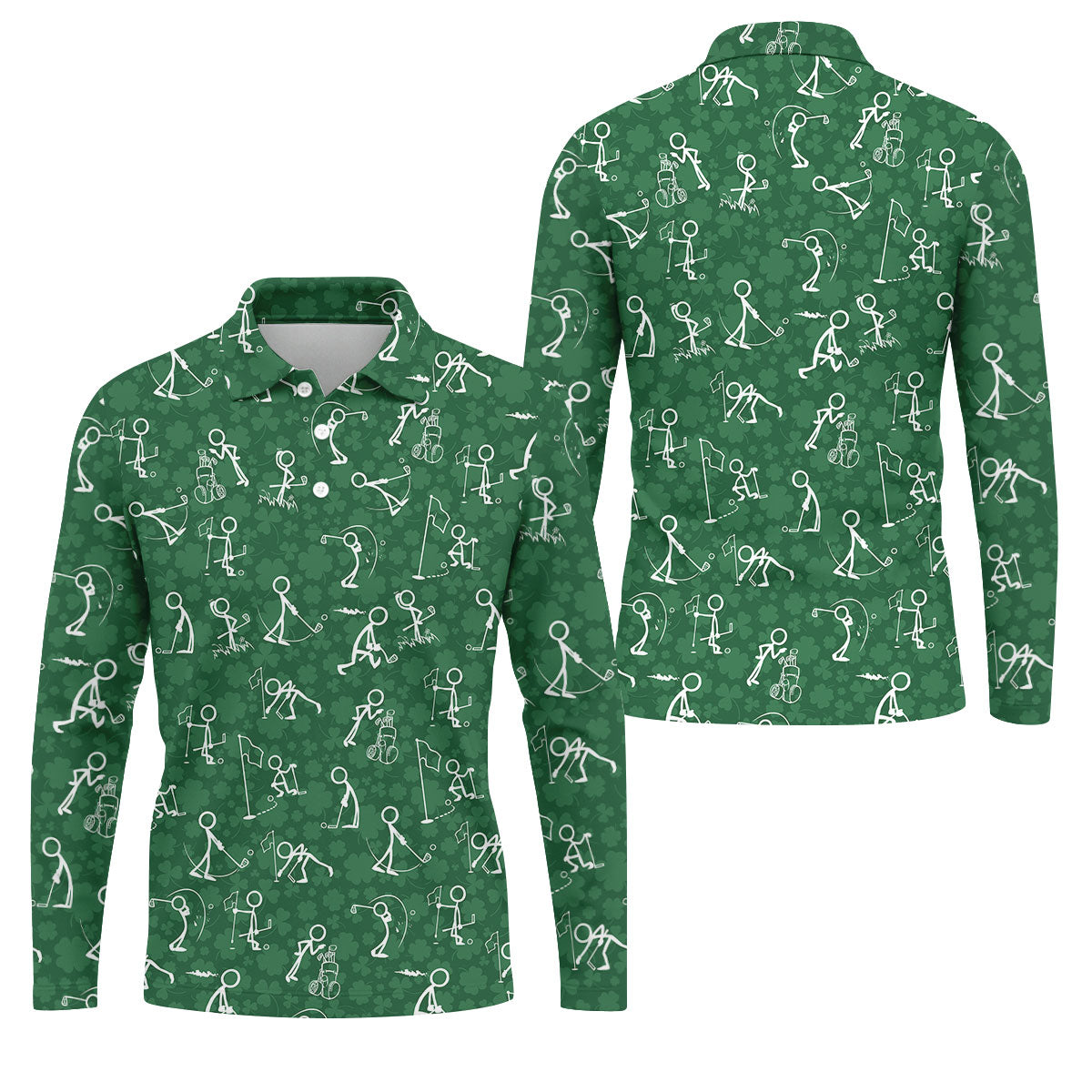 Stick Figure Golf Pose Shamrock Golf Shirt, St Patrick's Day Golf Tops For Men, Polo ShirtFor Men
