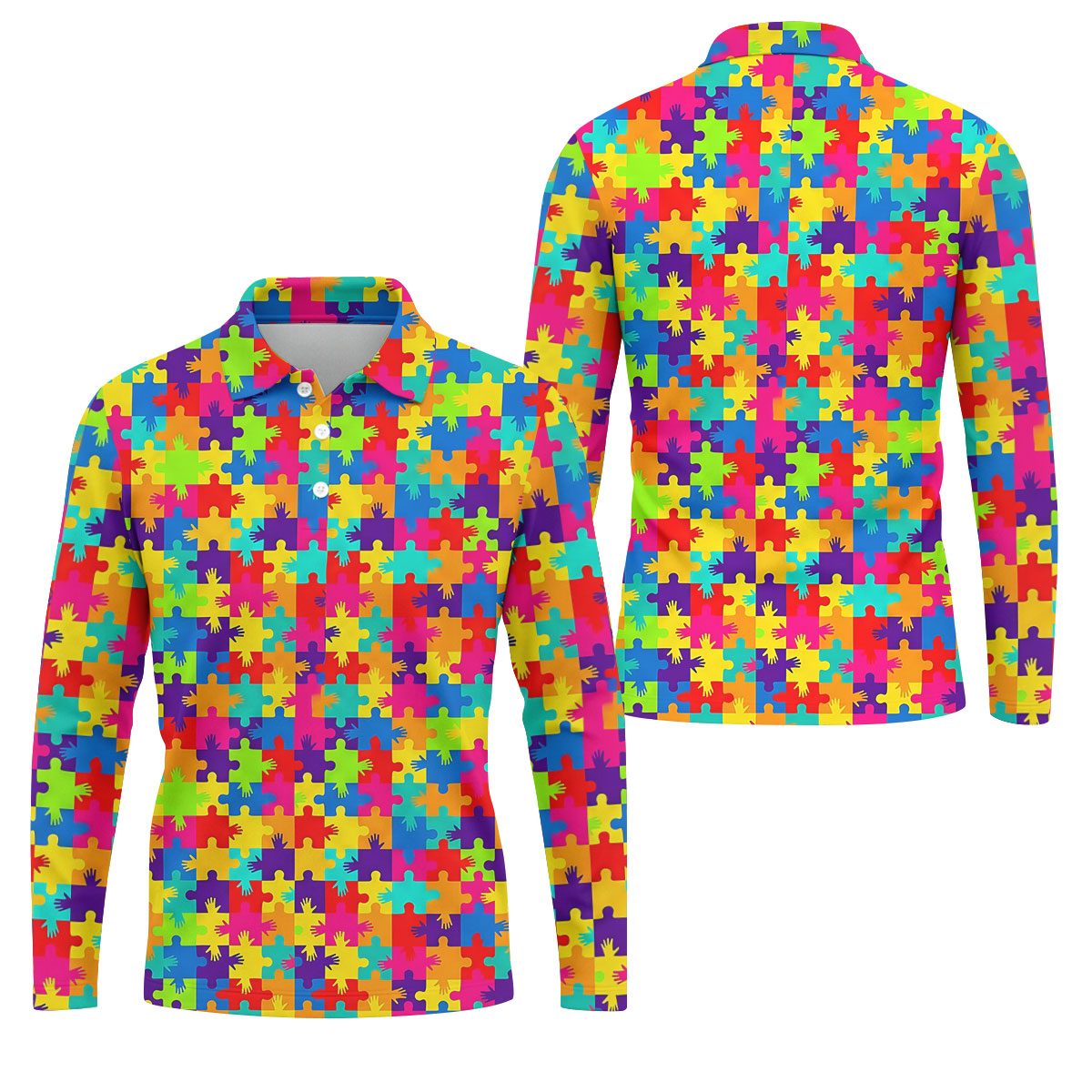 Colorful Handprints Autism Awareness Puzzle Golf Tops For Men, Polo Shirt Men, Golf Shirts For Men