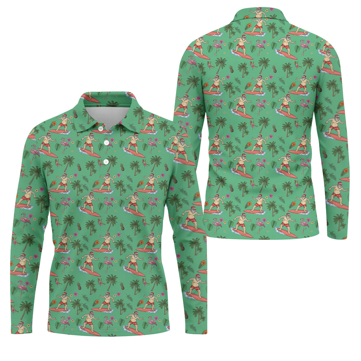 Santa Flamingo Tropical Golf Shirt, Christmas Golf Shirt, Golf Apparel For Men