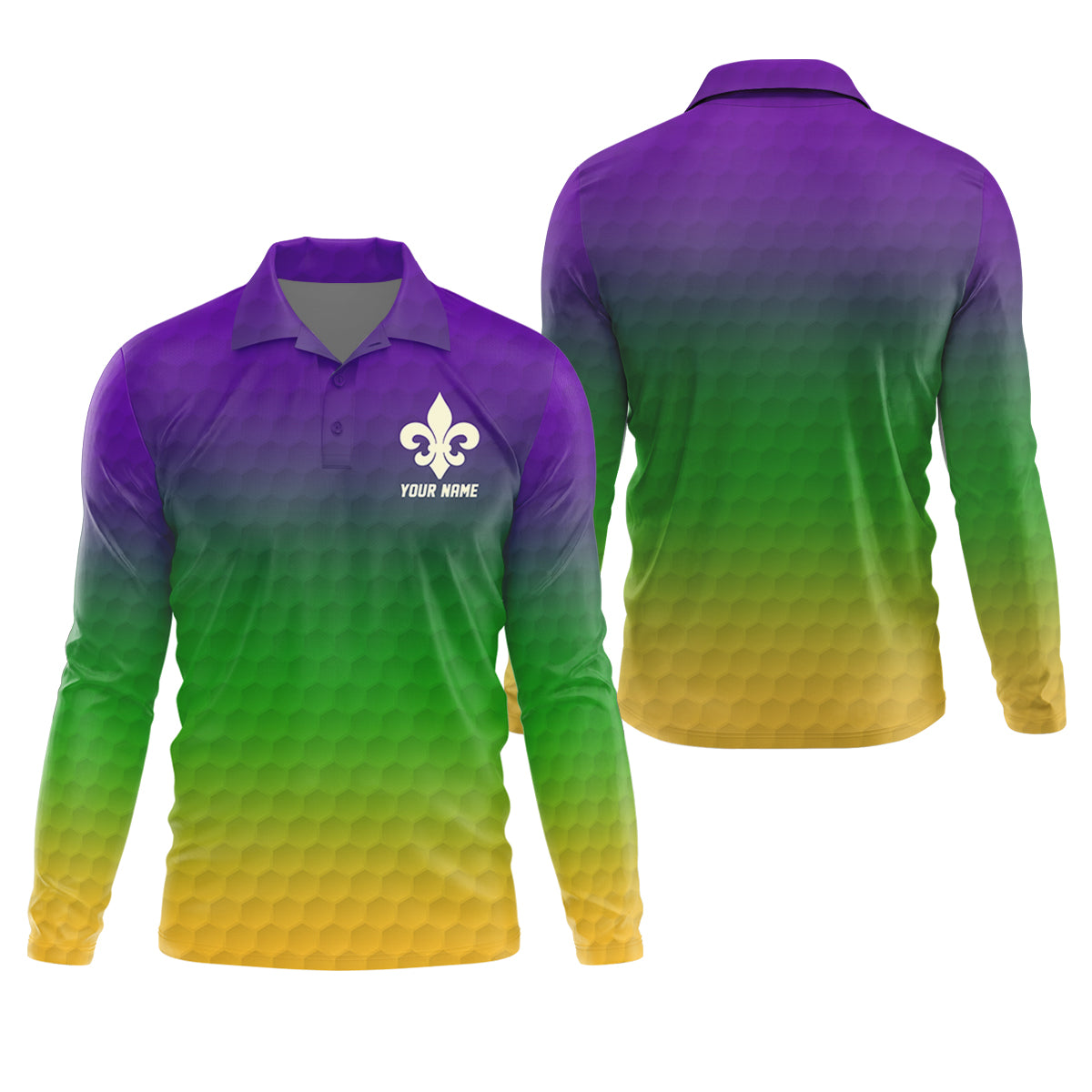 Purple Green Gold Golf Ball Pattern Mardi Gras Golf Shirt, Golf Tops For Men, Polo ShirtFor Men