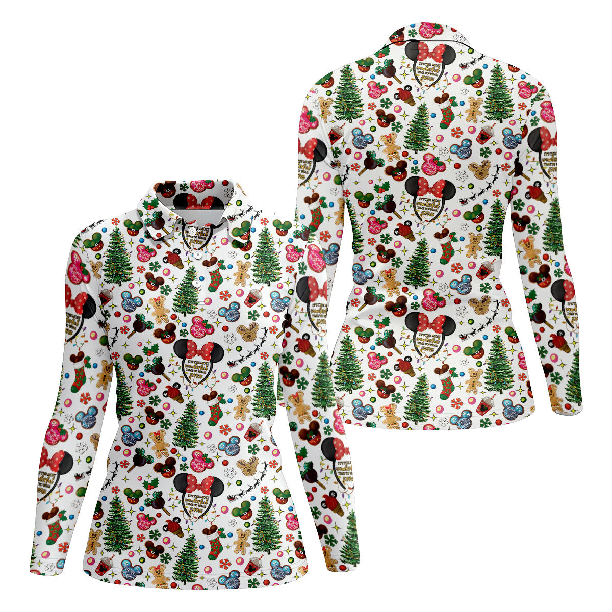 Christmas Cute Pattern Women Golf Top, Cartoon Print Ladies Golf Polos, Christmas Golf Shirt, Golfing Apparel