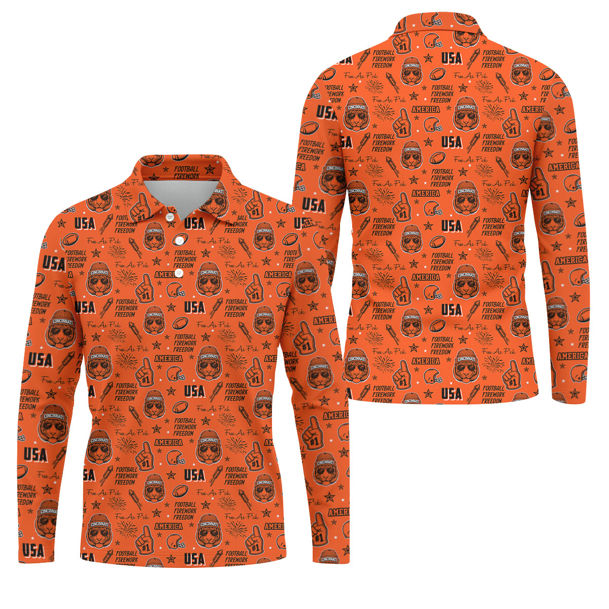 Bengal Tiger Head Orange And Black Sport Polo, American Football League Gift Ideas For Football Fans