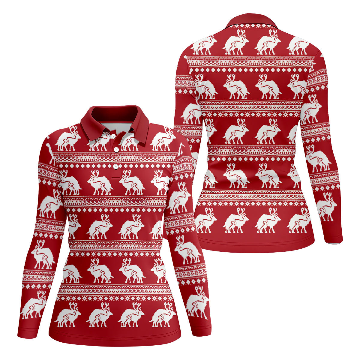 Reindeer Humping Seamless Pattern Golf Shirt, Christmas Golf Shirt, Golf Gifts For Women, Fun Golf Shirt