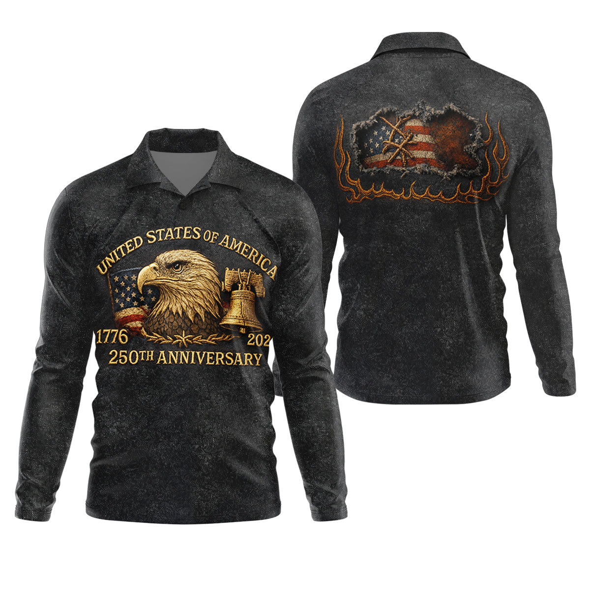 Bald Eagle American Flag 250th Anniversary Dark Grey Color Golf Shirts For Men, Polo ShirtFor Men