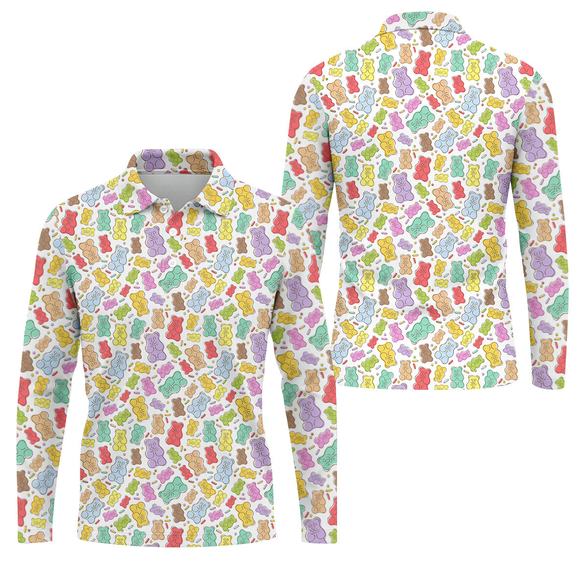 Gummy Bear Golf Shirt, Colorful Candy Pattern Men's Golf Polo, Polo Shirts For Men