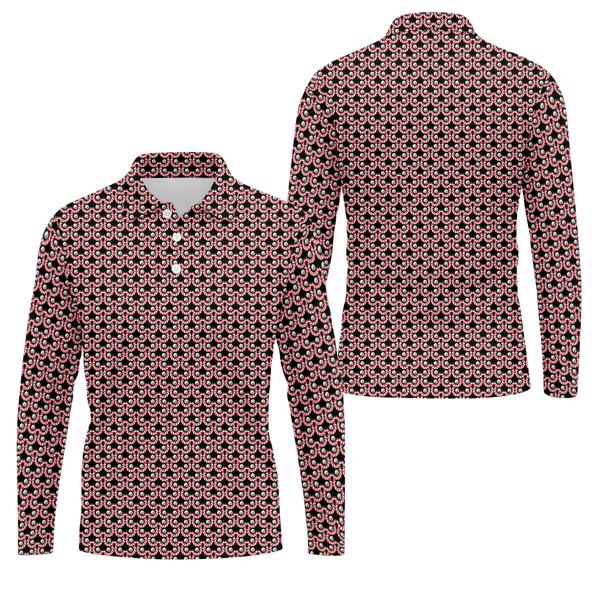 Golf Ball Candy Cane Golf Shirt, Fun Golf Shirts For Men, Golfing Apparel, Golf Shirts For Men