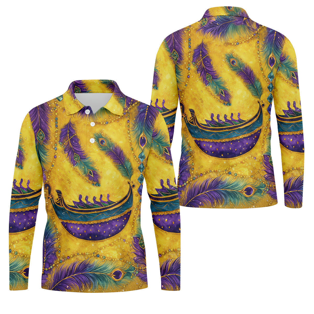 Mardi Gras Day Gradient Art Feather Print Retro Men's Golf Polo Shirt Golf Shirts For Men