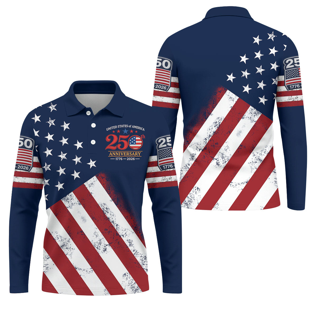 USA 250th Anniversary American Flag Men Golf Shirt, 4th Of July Polo ShirtFor Men