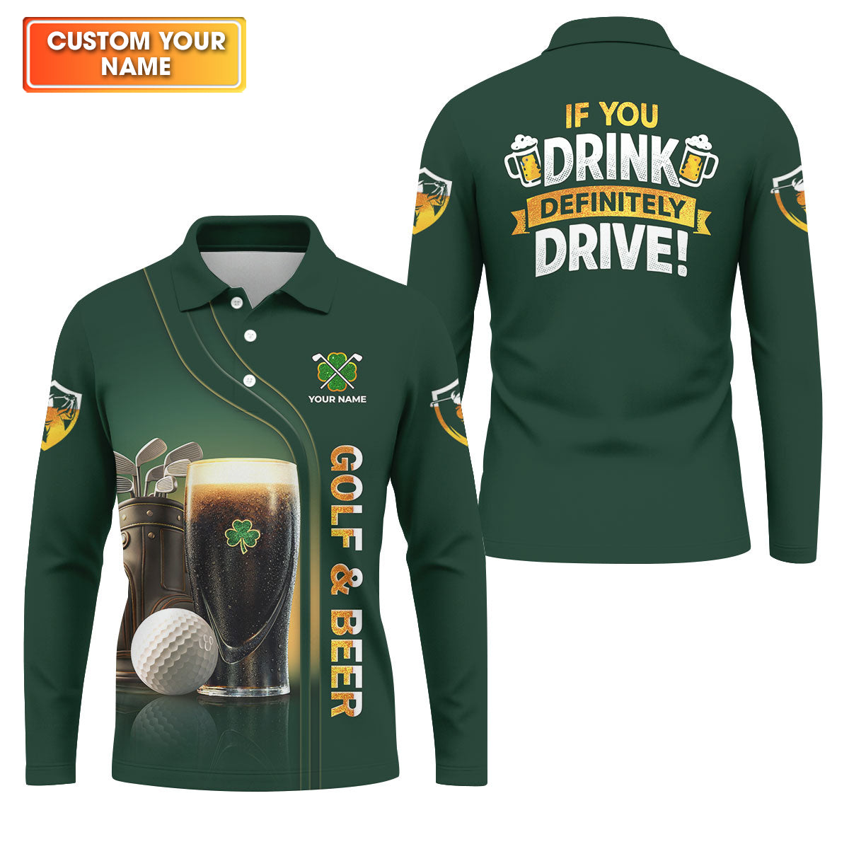 If You Drink Definitely Drive Golf And Beer Black Beer St Patrick's Day Green Golf Tops For Men, Golf Shirts For Men