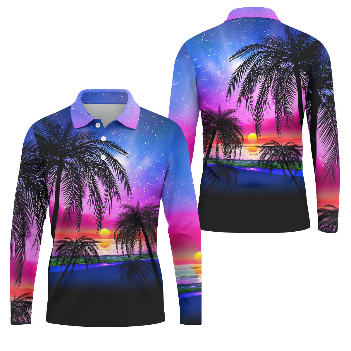 Palm Tree Beach Sunset Golf Shirt, Mens Golf Polo, Printed Golf Shirts, Golf Apparel For Men