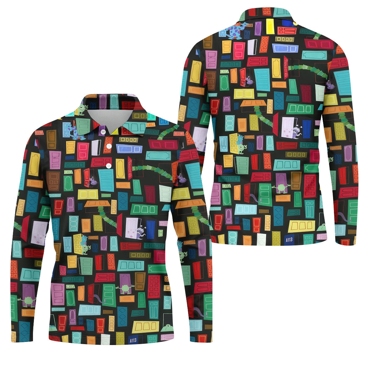 Monster Door Golf Shirt, Colorful Animated Monster World Pattern, Golf Shirt For Men