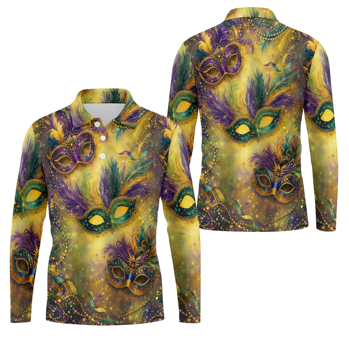 Masquerade Mask Beads Chain Sparkling Effect Mardi Gras Golf Shirt, Polo ShirtFor Men, Golf Shirts For Men