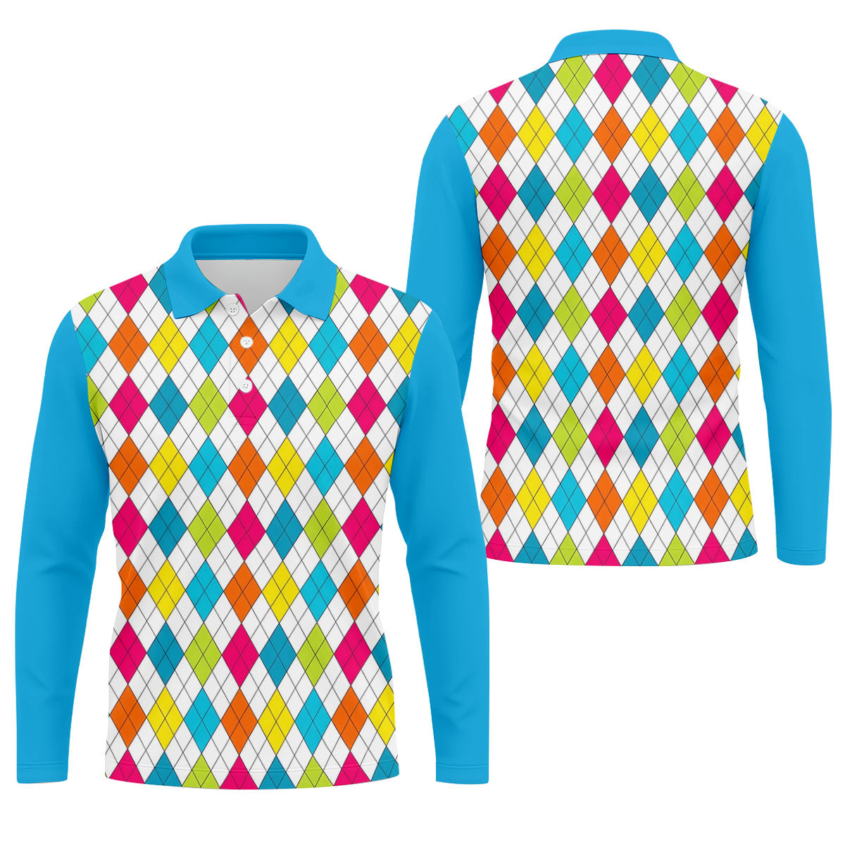 Retro Argyle Diamond Checkered Golf Shirt, Mens Golf Polo, Printed Golf Shirts