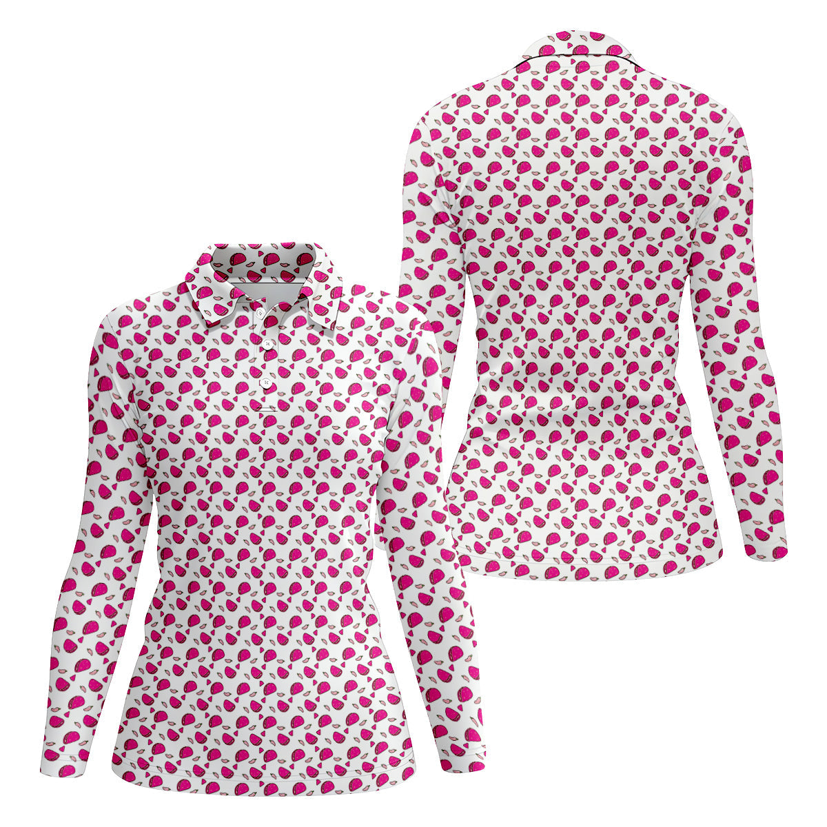 The Pink Taco Seamless Pattern White Golf Shirt, Women's Golf Tops, Tacos Lover Golf Gift For Ladies