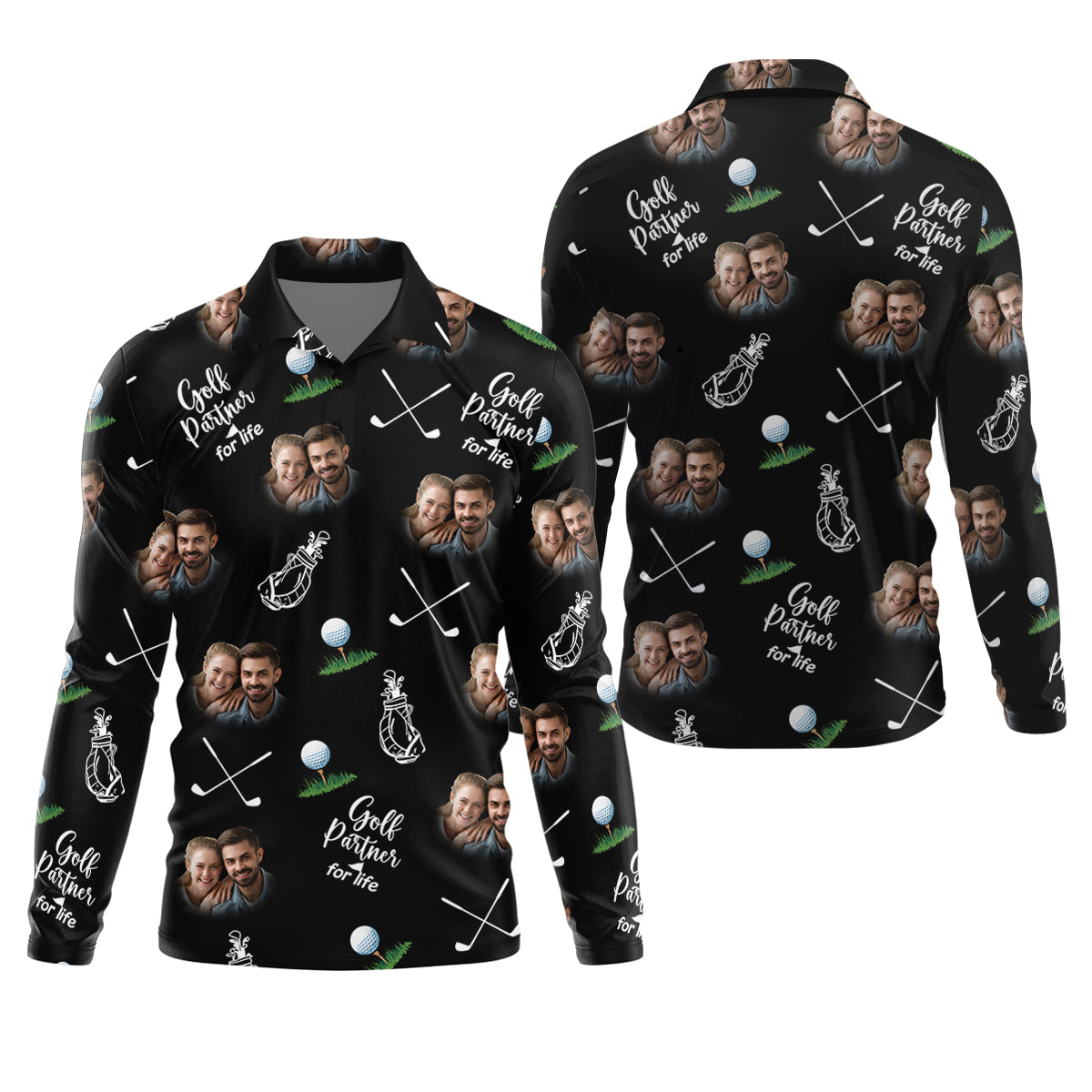 Golf Partner For Life Custom Photo Black Golf Tops For Men, Valentines Golf Gift, Golf Gift For Men