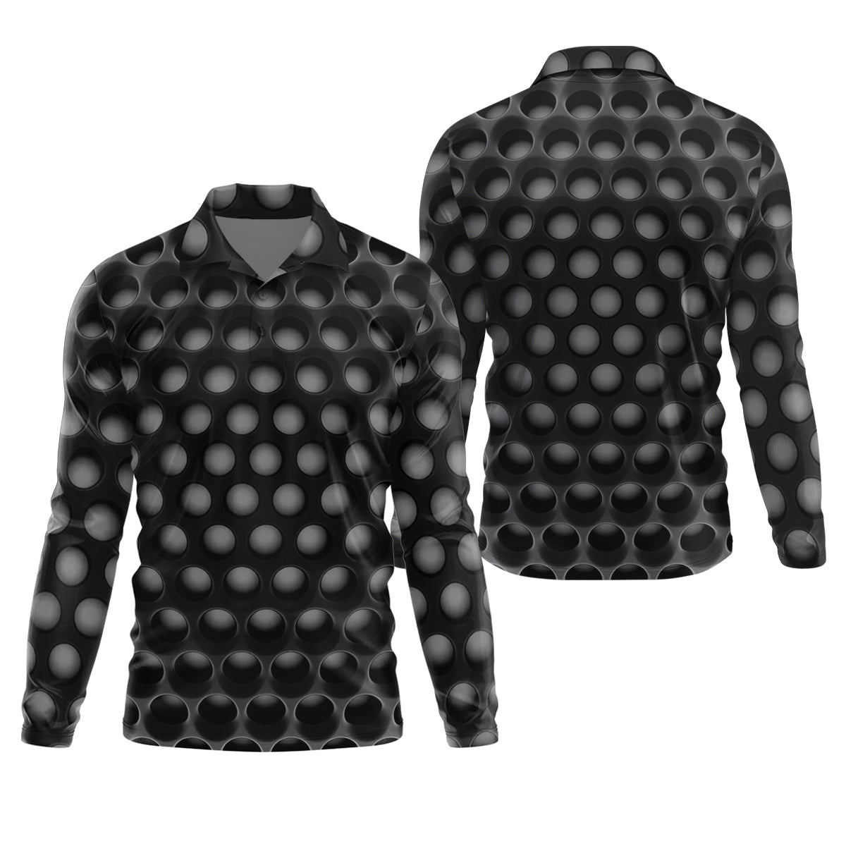 3D Effect Circular Pattern Black Golf Shirt, Cool Golf Outfit, Men's Funny Golf Shirts, Polo ShirtFor Men