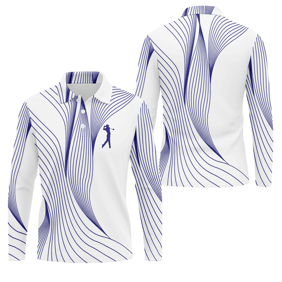 Geometric Line Wavy Line Purple And White Golf Shirts For Men, Men's Golf Shirt, Polo Shirt Men