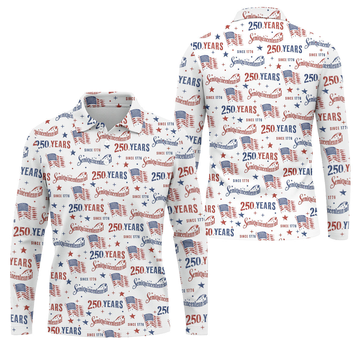 Semiquincentennial 250 Years Since 1776 Golf Tops For Men, 4th Of July Patriotic Golf Shirts For Men