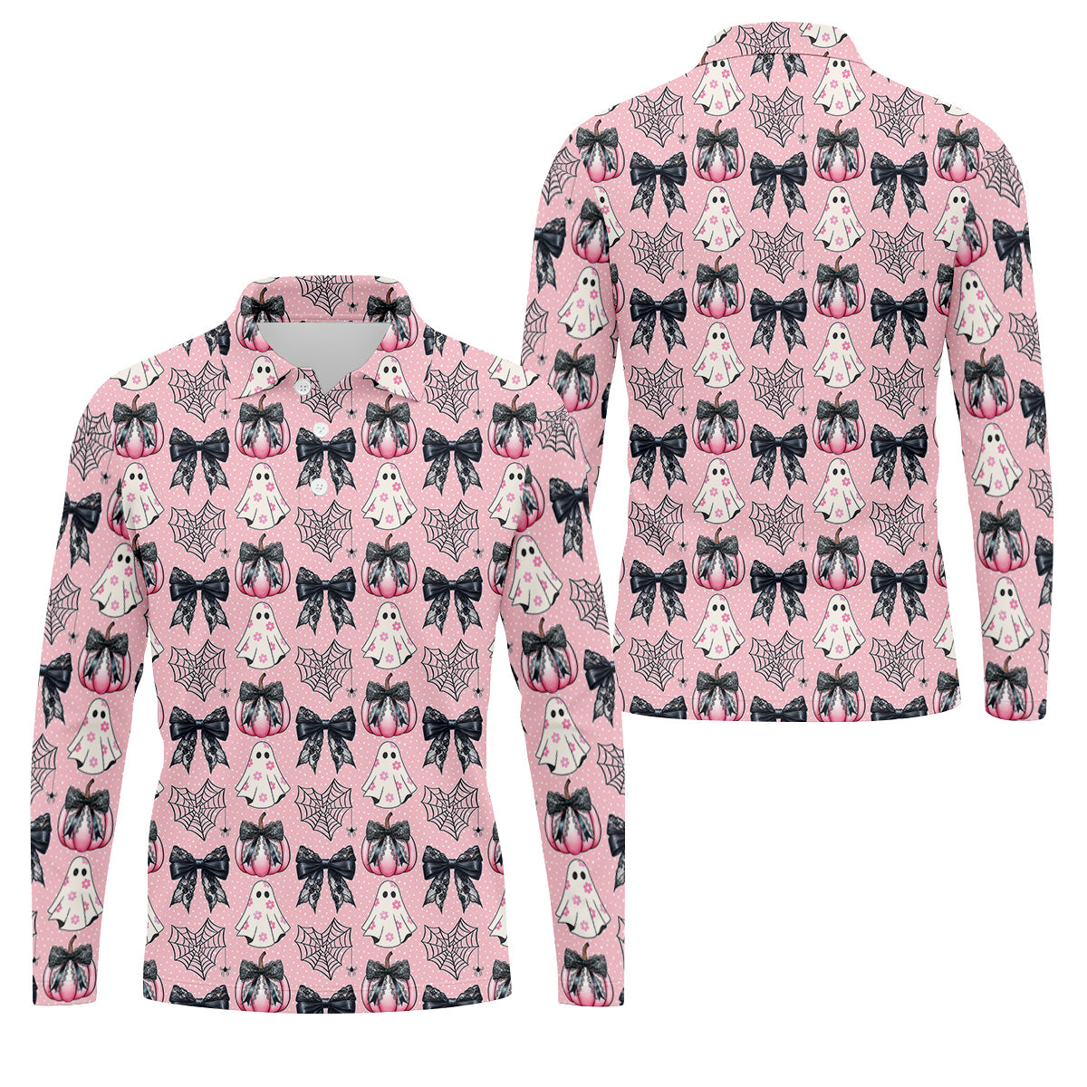 Coquette Pumpkin Boo Pink And Black Cute Golf Outfit, Fun Golf Shirts For Men, Golfing Apparel