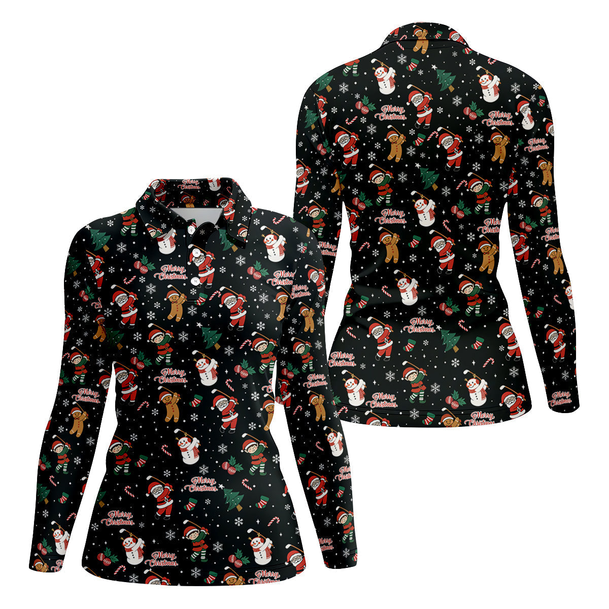 Merry Xmas Santa Gingerbread Snowman Christmas Golf Shirt, Ladies Golf Shirts, Golf Gifts For Women