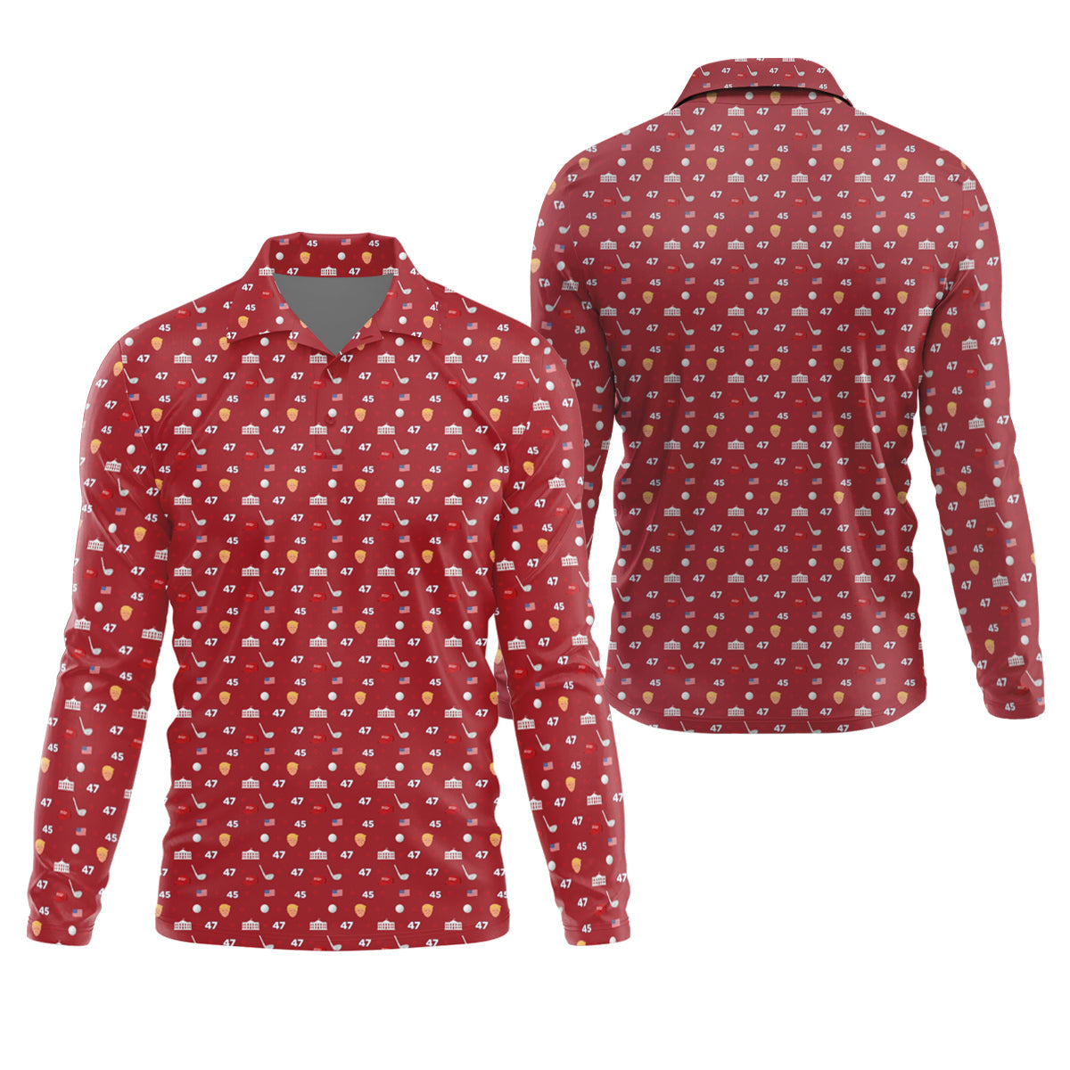 45 47 US Flag Pattern Red Golf Shirt, Funny Golf Shirt, Golf Shirts For Men, Golf Gift For Men