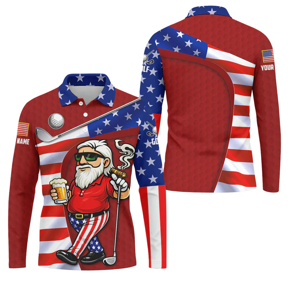 Golf And Beer Patriotic Man Golf Ball Pattern 4th Of July Red Golf Polo Shirt, 250th Anniversary Golf Shirts For Men