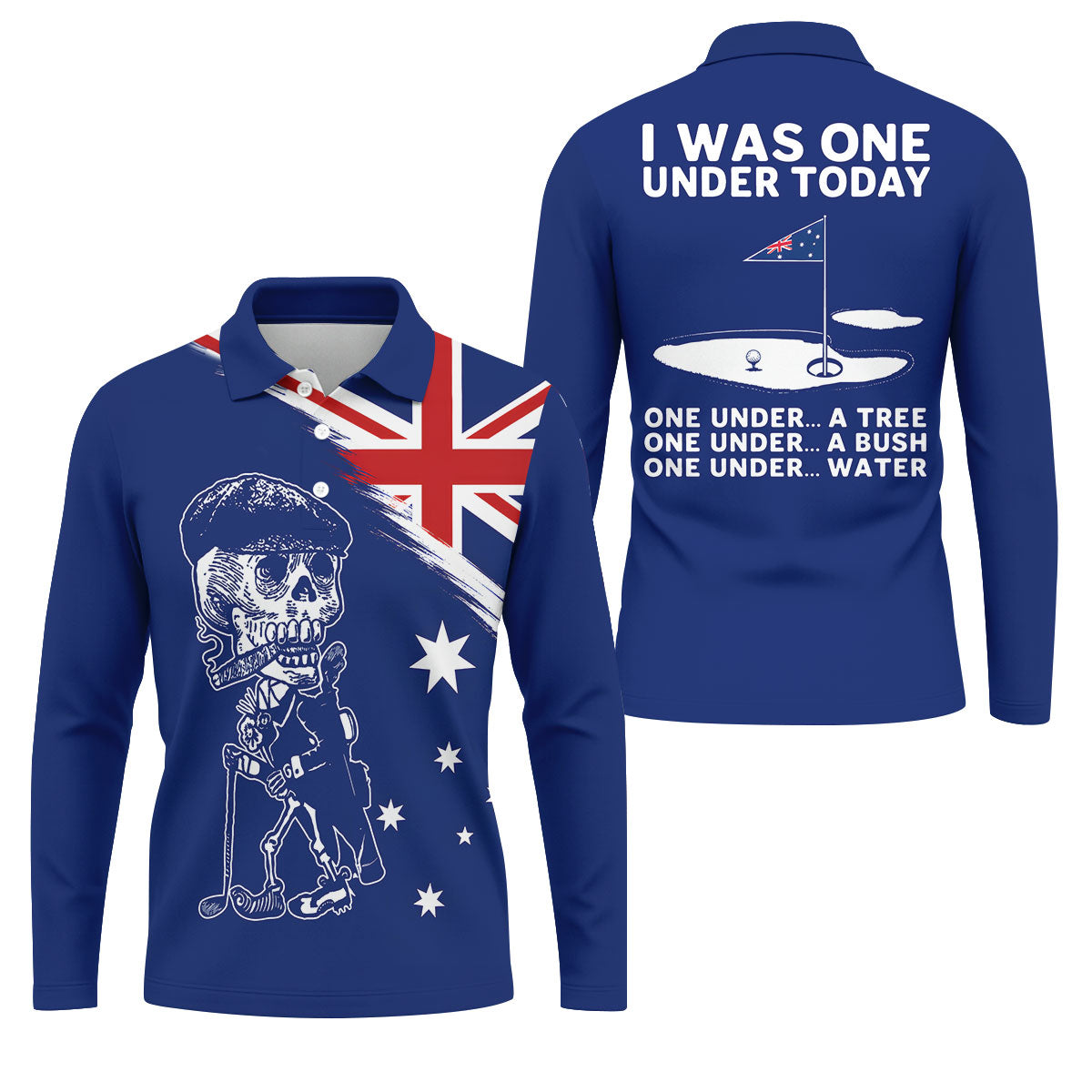 I Was One Under Today Skeleton Golfer Australia Flag Print Golf Tops For Men, Polo Shirtor Men