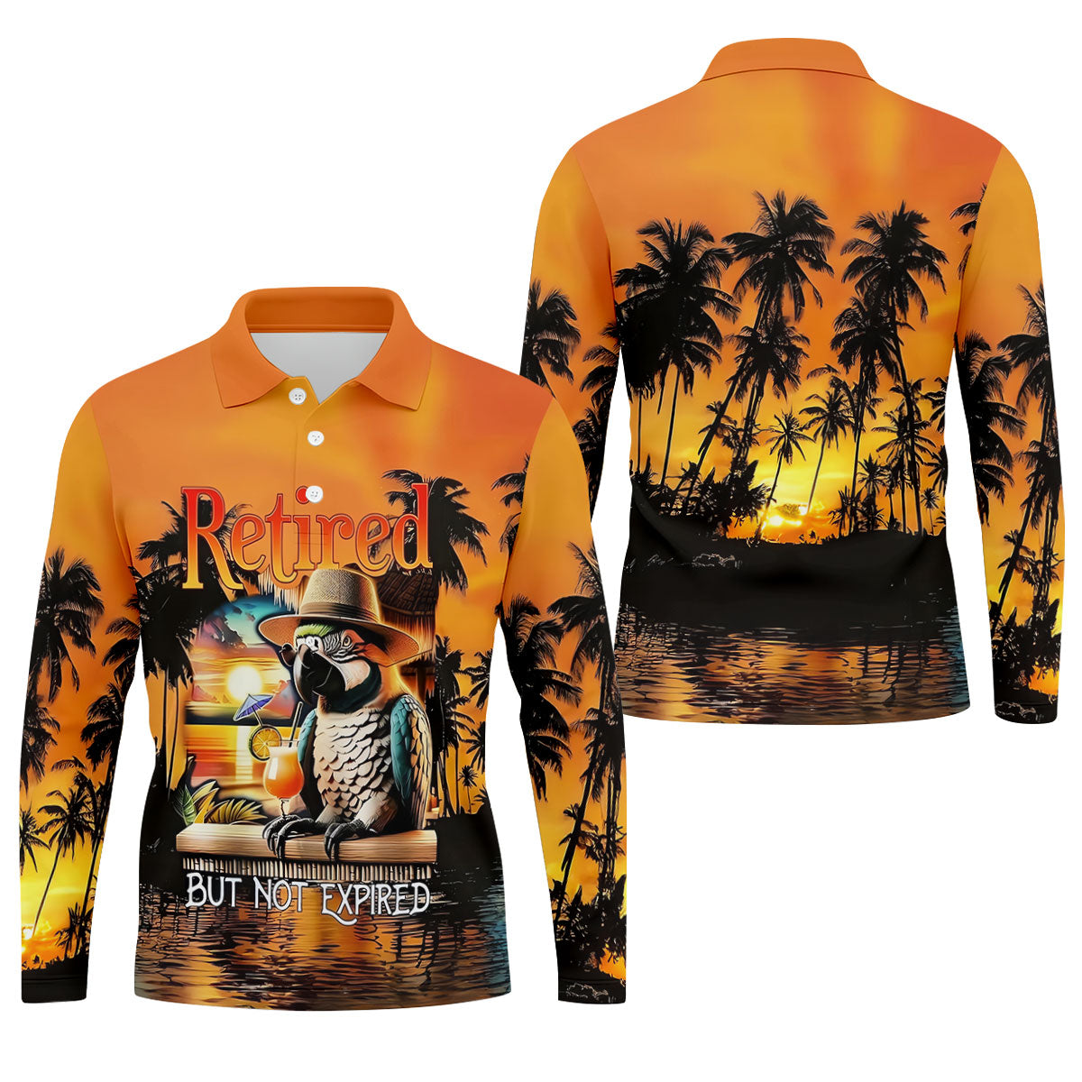 Funny Retirement Parrot Beach Vacation Golf Shirt, Mens Golf Polo, Printed Golf Shirts