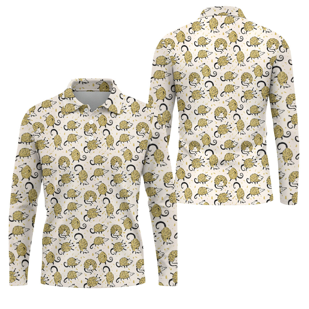 Cute Opossum Seamless Pattern Golf Tops For Men, Cute Golf Outfit, Polo Shirtor Men