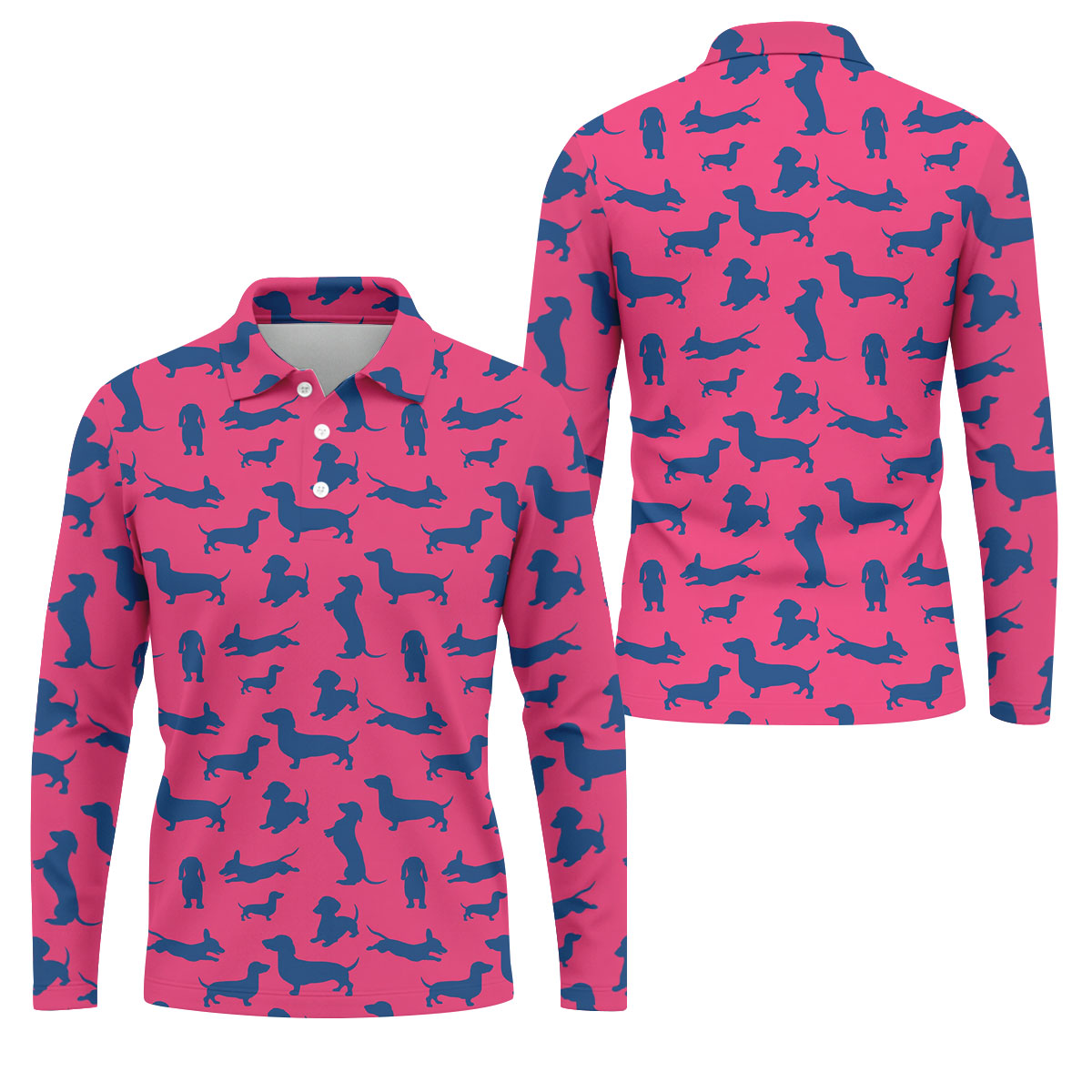 Funny Dachshund Pink And Navy Cute Golf Shirt, Men's Funny Golf Shirts, Golf Shirts For Men