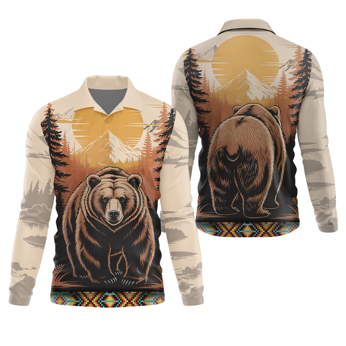 Native Heritage Wild Bear Golf Tops For Men, Native American Ancestry Polo Shirt Men, Indigenous Peoples Month