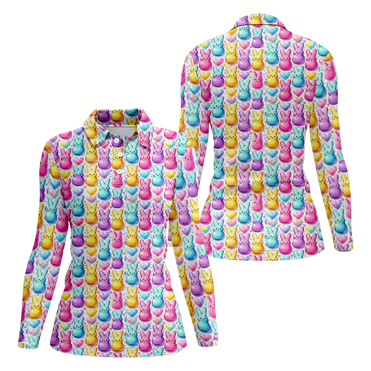 Easter Bunny Jelly Effect Seamless Pattern Women Golf Top, Fun Women's Golf Shirts, Ladies Golf Shirts