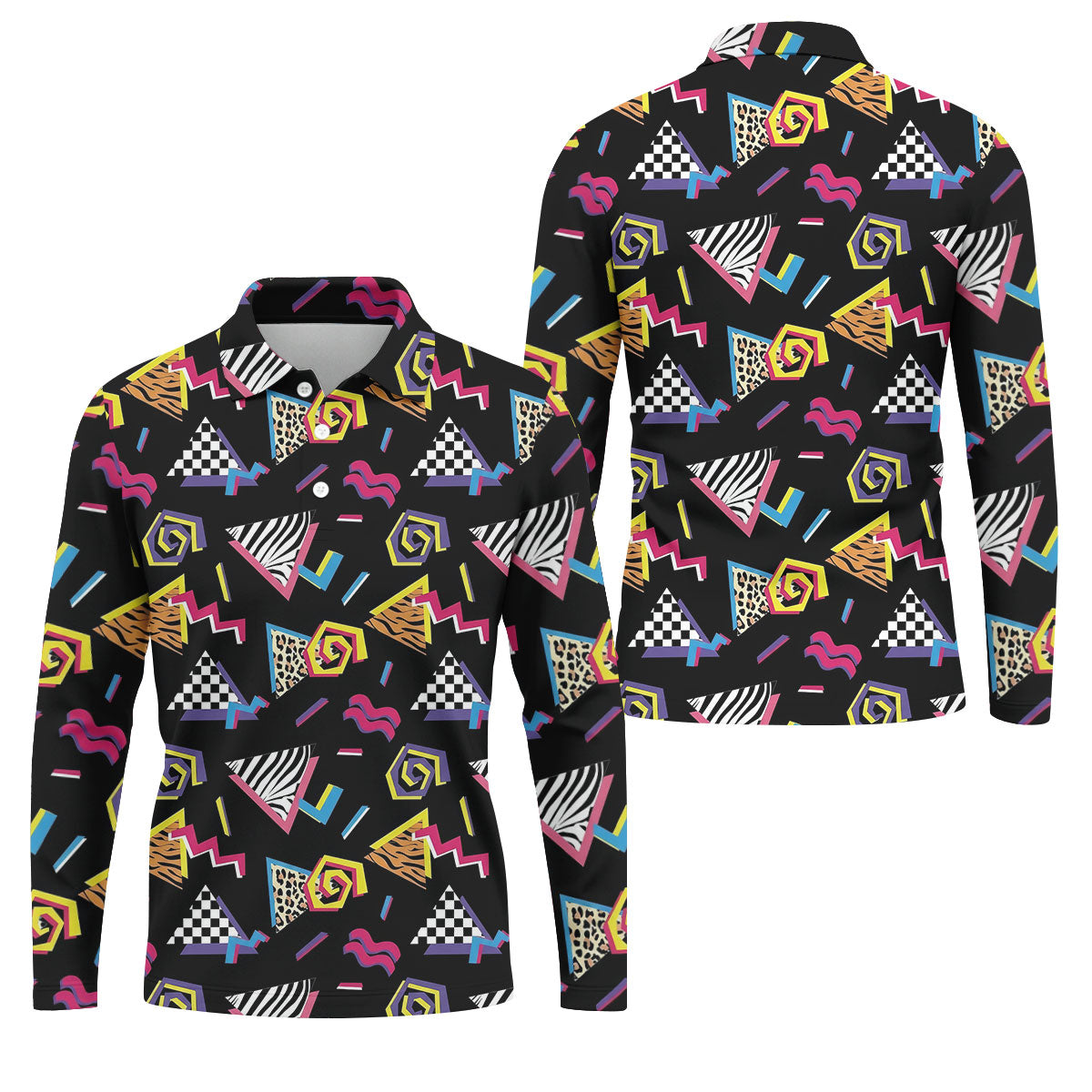 Abstract Geometric Leopard Zebra Animal Stripes 80s 90s Style Golf Tops For Men, Golf Shirts For Men