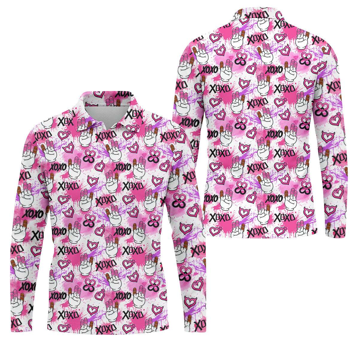 Chocolate Fingers Adult Humor XOXO Pink Splatter Fun Golf Shirts For Men, Valentines Golf Gift, Polo ShirtFor Men
