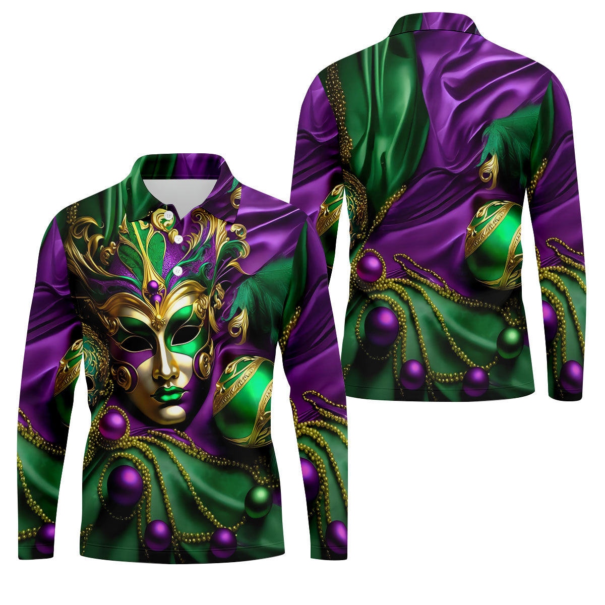 Mardi Gras Face Mask Purple Green Gold Polo ShirtFor Men, Golf Shirts For Men, Polo For Men