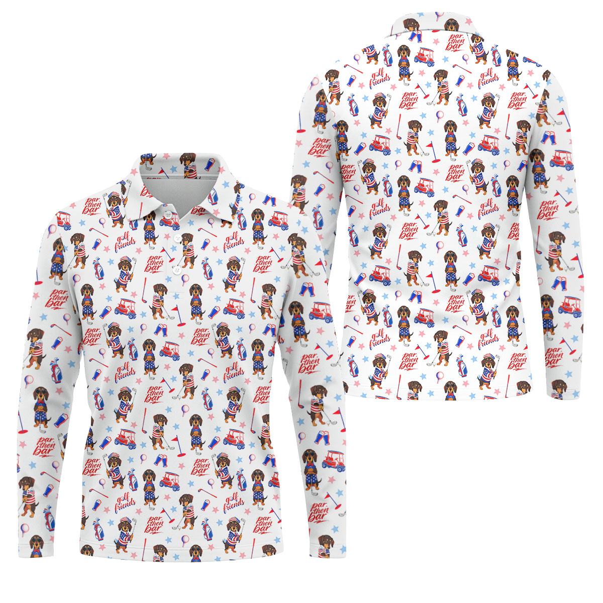 Par Then Bar Cute Dachshund Golf Pose 4th Of July Golf Shirts For Men, 250th Anniversary Patriotic Golf Shirt