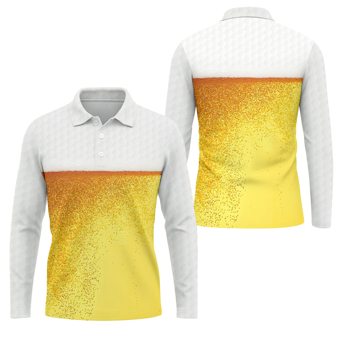 Cold Beer Print Golf Shirt, Beer Glass Pattern Design, Golf Shirts For Men