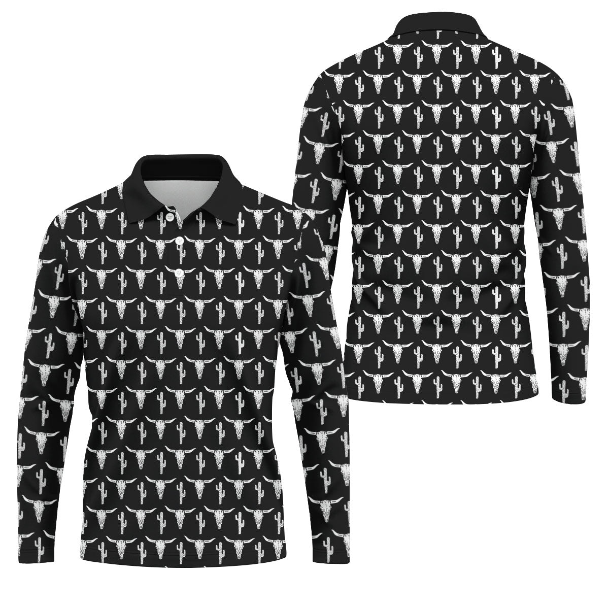 Longhorn Cow Skull Western Theme Black Golf Tops For Men, Polo Shirtor Men, Golf Shirts For Men