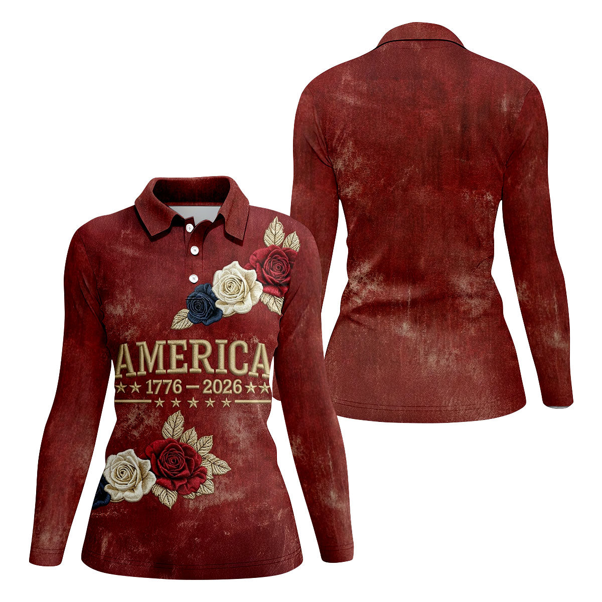 America 1776-2026 Patriotic Roses Vintage Golf Shirt, 250 Years 4th Of July Golf Shirt For Women
