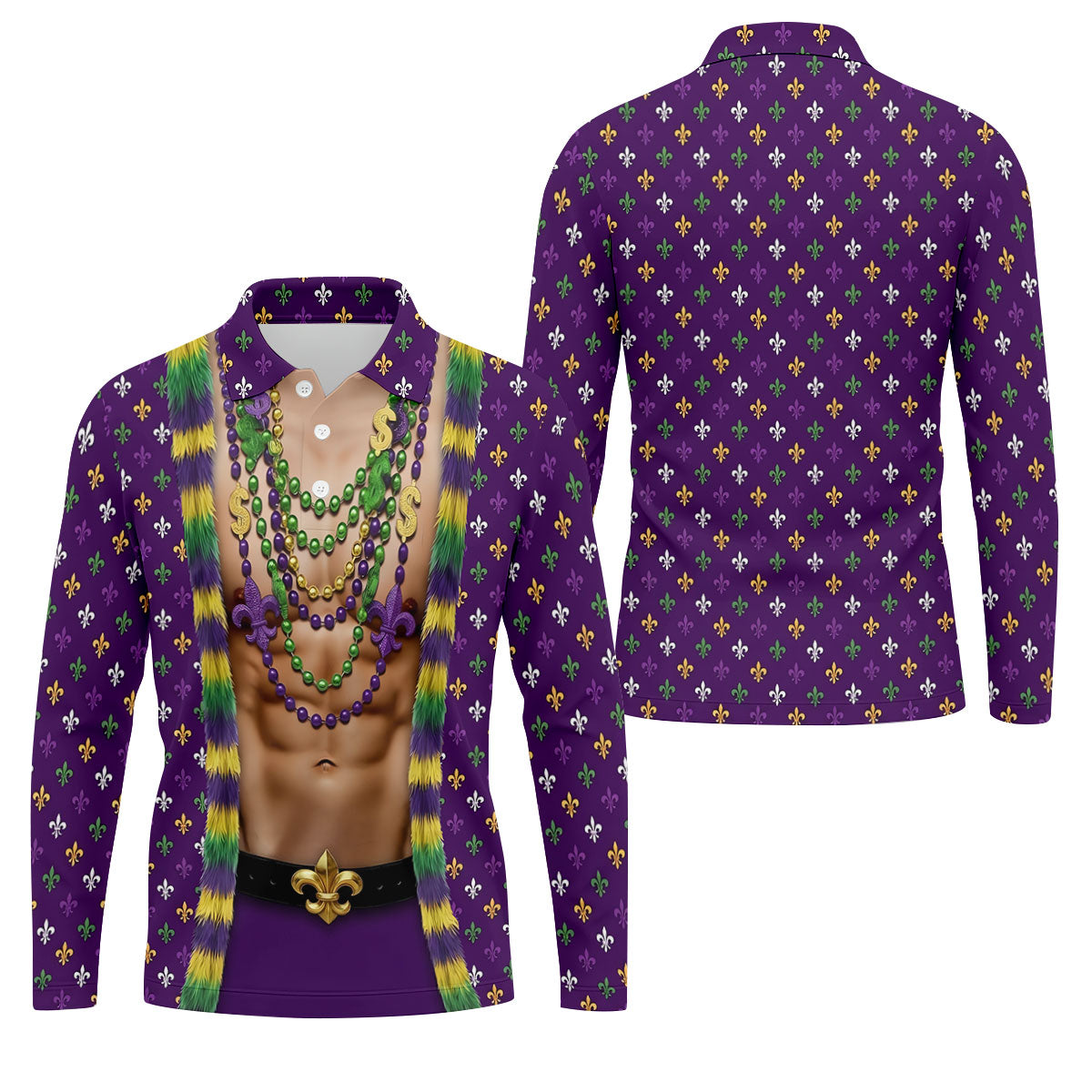 Funny 3D Print Mardi Gras Fleur De Lis Purple Golf Shirt, Golf Tops For Men, Golf Shirts For Men