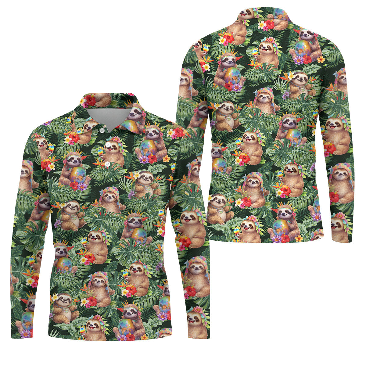Funny Sloth Hawaiian Summer Golf Tops For Men, Hawaiian Golf Shirts, Polo Shirtor Men