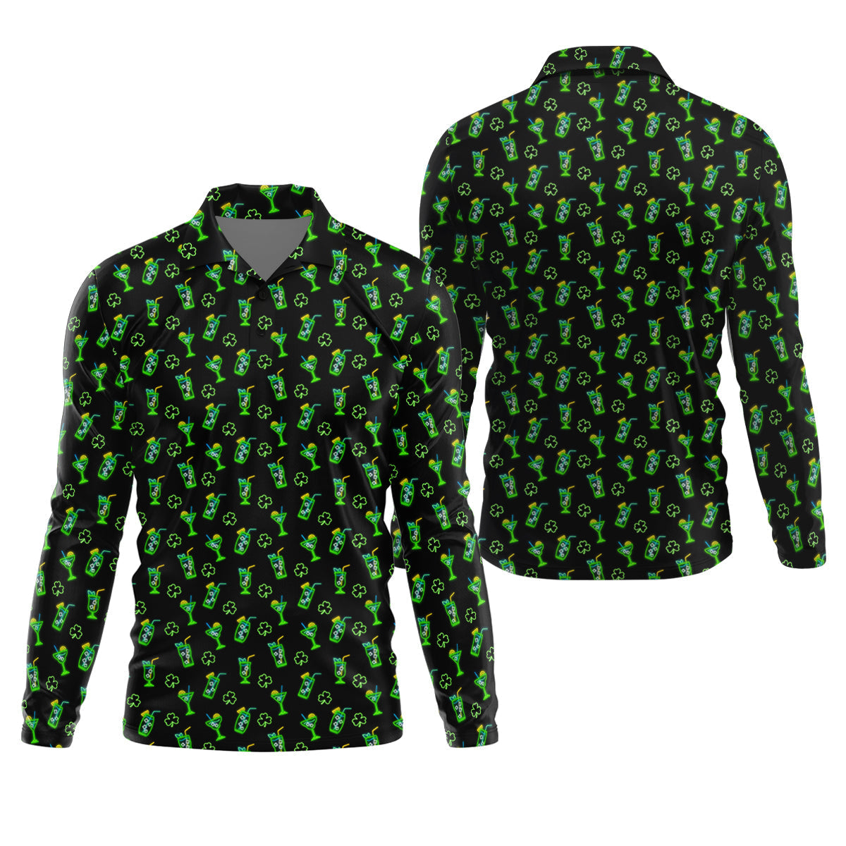 Neon Green Cocktails Three Leaf Clover St Patrick's Day Golf Shirt, Golf Gift For Men, Golf Shirts For Men